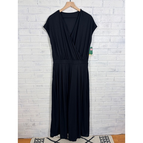 HALARA Pants - Halara Waffle Knit Wide Leg Jumpsuit Womens L Black Pleated Pockets Travel
